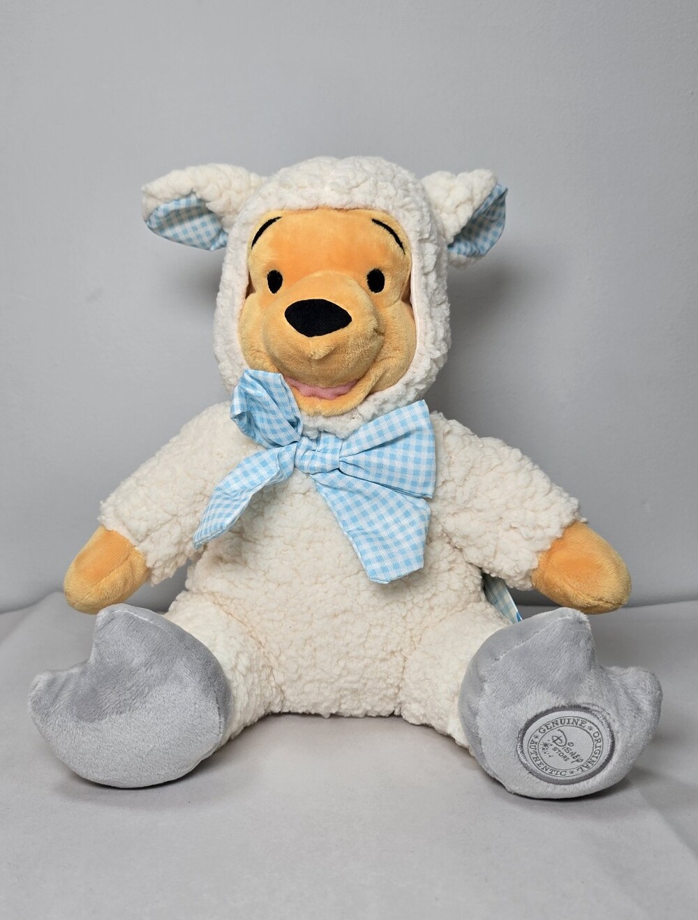 Disney Winnie the Pooh Lamb Plush in Cream with Blue Bow
